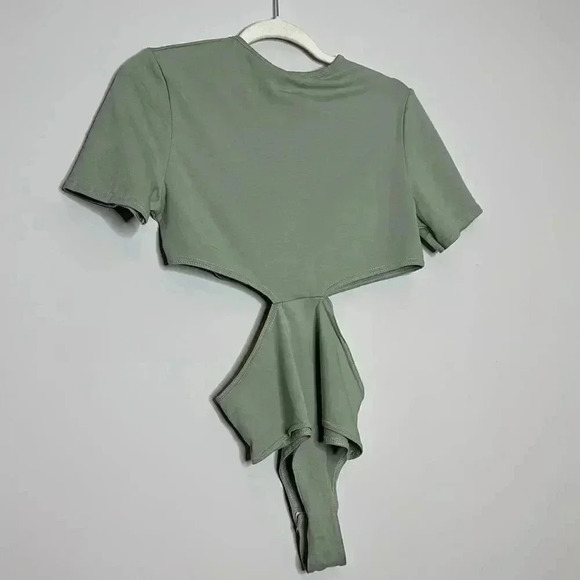 Petite Sage Green Cotton Cut Out Bodysuit - Picture 12 of 12